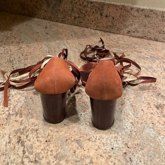 Balenciga woman’s brown wrap around ribbon wedge sandals - Picture 6 of 11